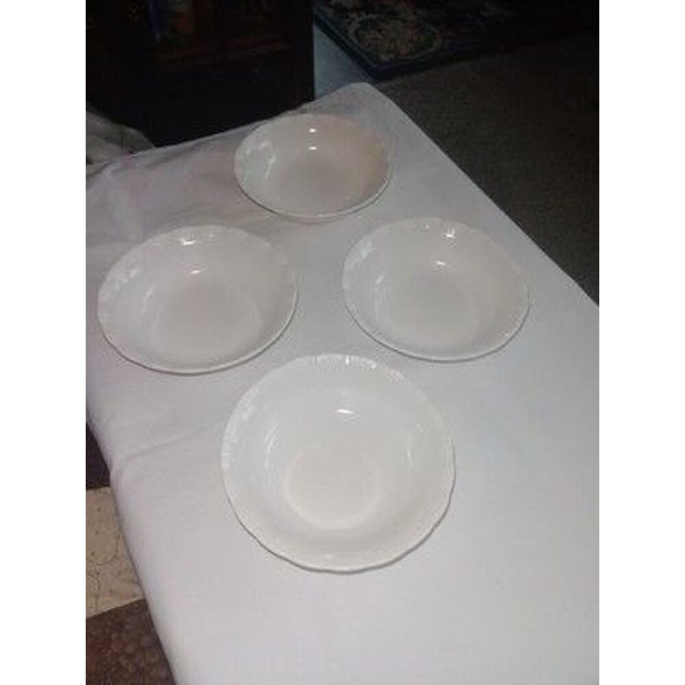 Milk Glass Embossed Scalloped Rim Small Bowls Set Of 4 White Spanish Lace Detail